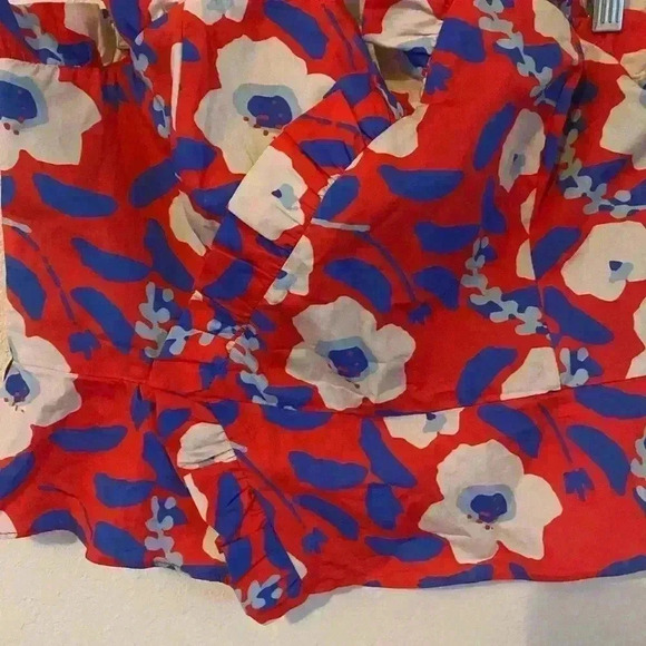 Anthropologie Hutch Strapless Ruffle Trim Floral Red Strapless BohoTop Size 14 - Picture 3 of 12